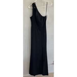 $248 XSCAPE Womens Black Gown One Sleeve Off Shoulder Maxi Evening Dress 4